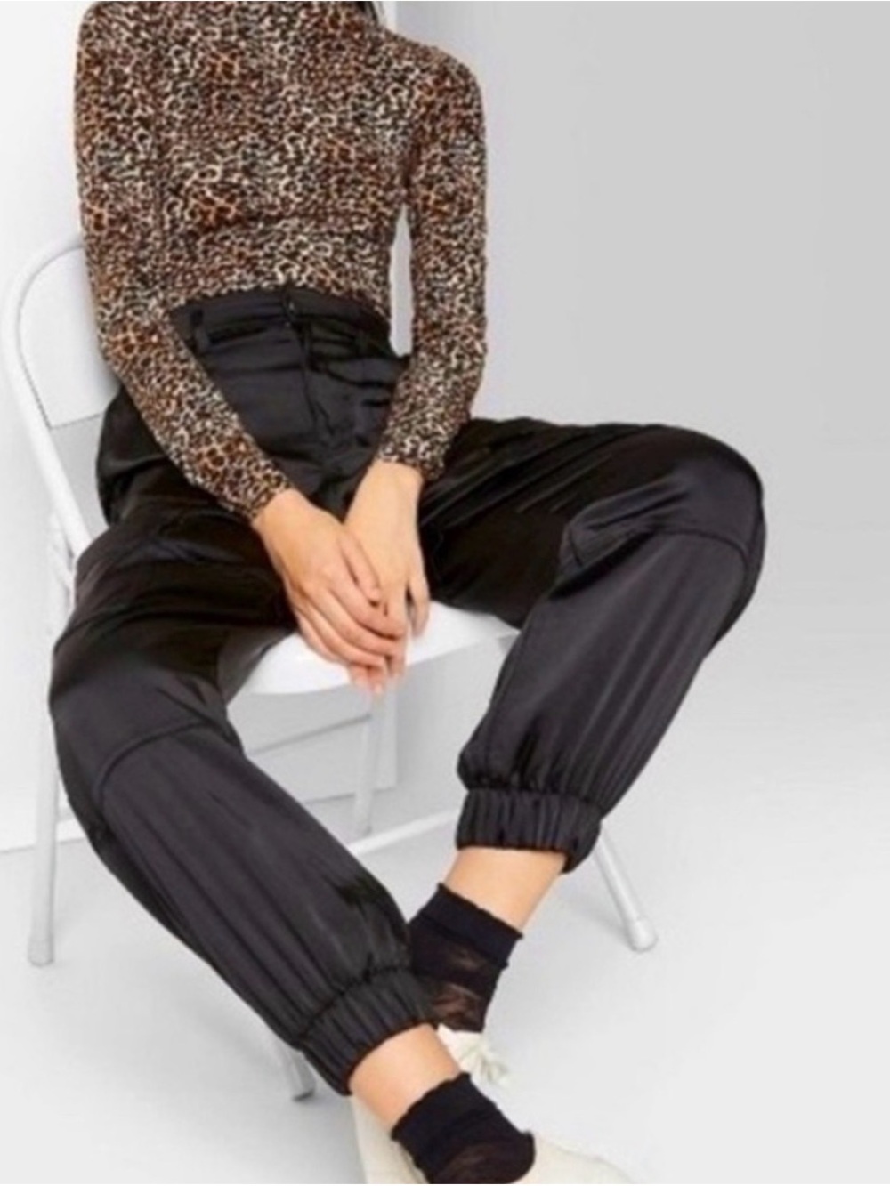 Black Satin Jogger Pants - Women